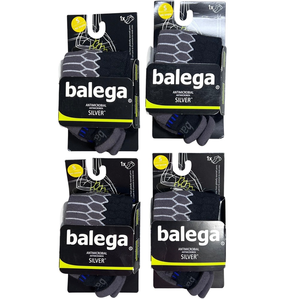 4 Pair Balega Silver No-Show Running Socks Small Black Gray Antimicrobial W 6-8